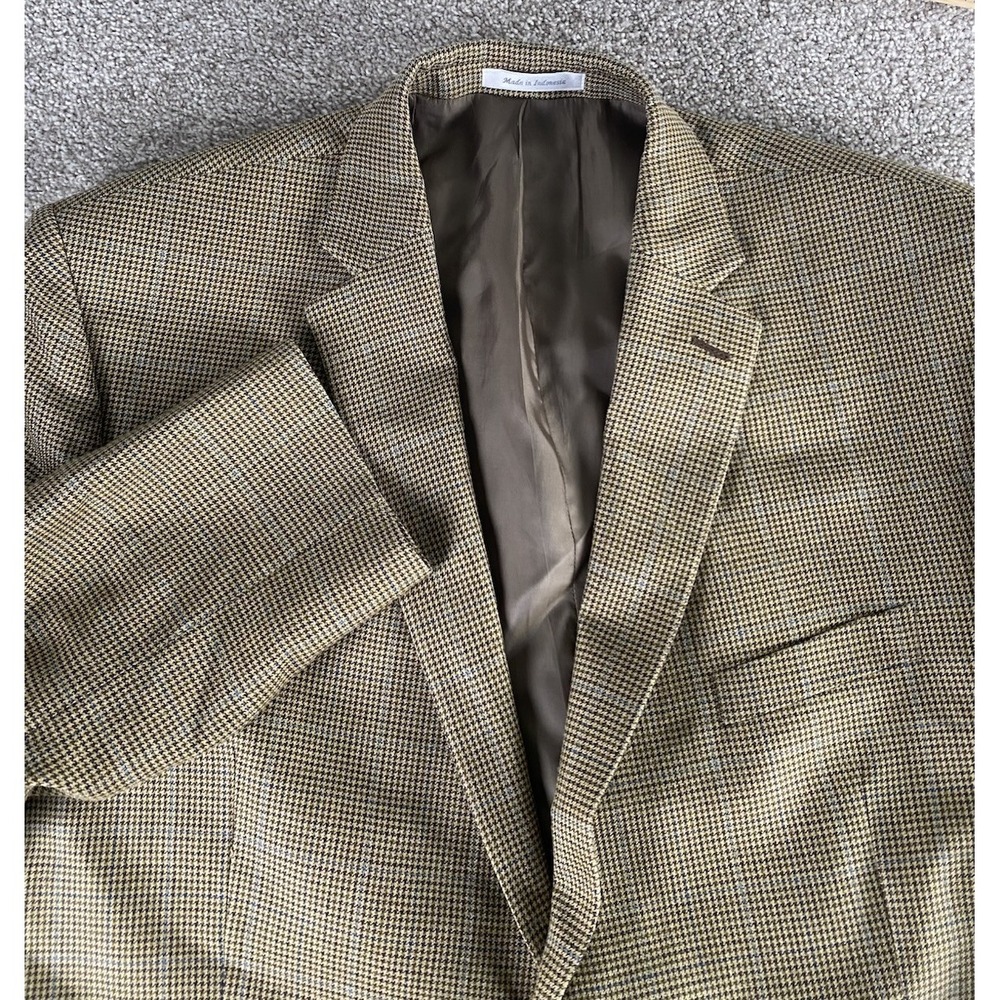 Lauren Ralph Lauren Blazer 48R Silk/Wool Blend Beige Plaid Preppy Old Money Work